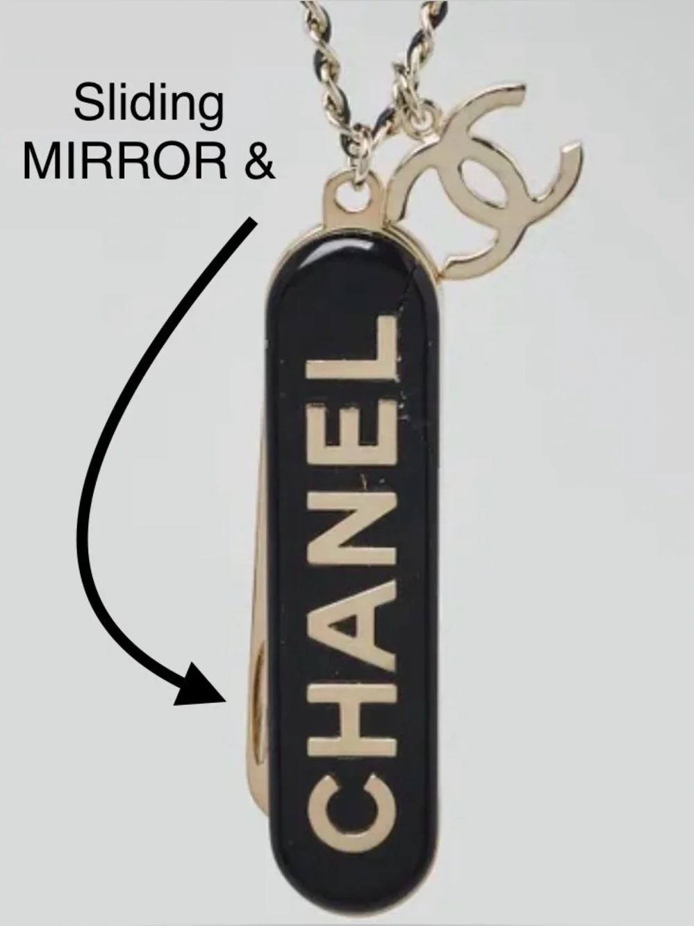 🪮 Chanel Beauty 🪞 compact Hair Comb / Mirror Pendant 🖤 Chain Necklace ⛓️